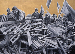 Barykada, akryl na płótnie 100x140 cm, autor Mariusz Szymański