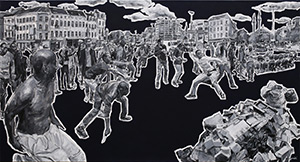 Strajk, akryl na płótnie 90x150 cm, autor Mariusz Szymański