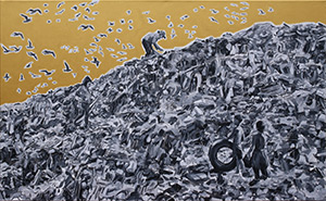 Śmieci, akryl na płótnie 80x120 cm, autor Mariusz Szymański
