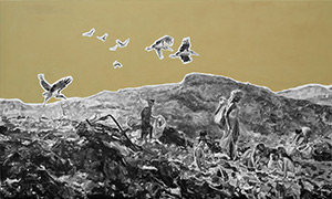 Malibuty, akryl na płótnie 90x150 cm, autor Mariusz Szymański